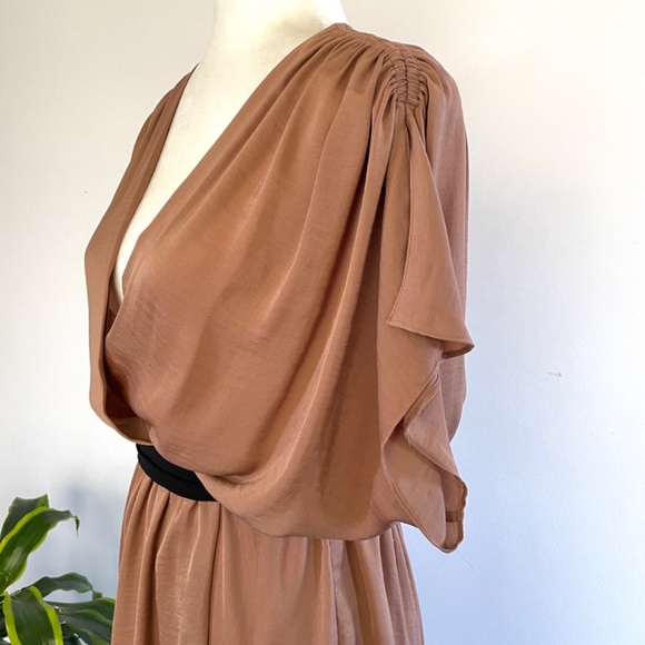 **SOLD**BCBG bronze Grecian style faux wrap mini dress - Sz L - Picture 2 of 10